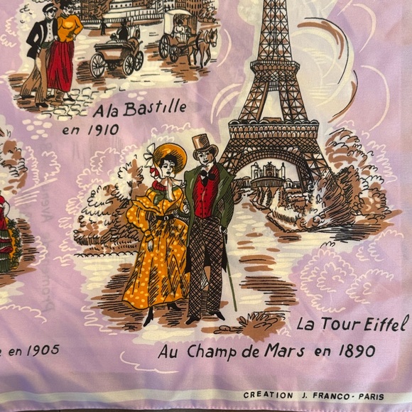 Vintage Cre’ation J. Franco Paris Scenic Souvenir Scarf Belle E’poque Print 31” - Picture 8 of 15